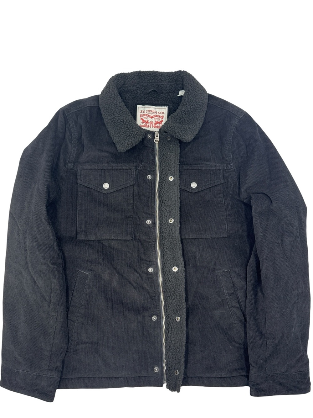 NWT Levi's Men's Black Corduroy Sherpa-Lined Trucker Jacket Size M - Picture 4 of 16
